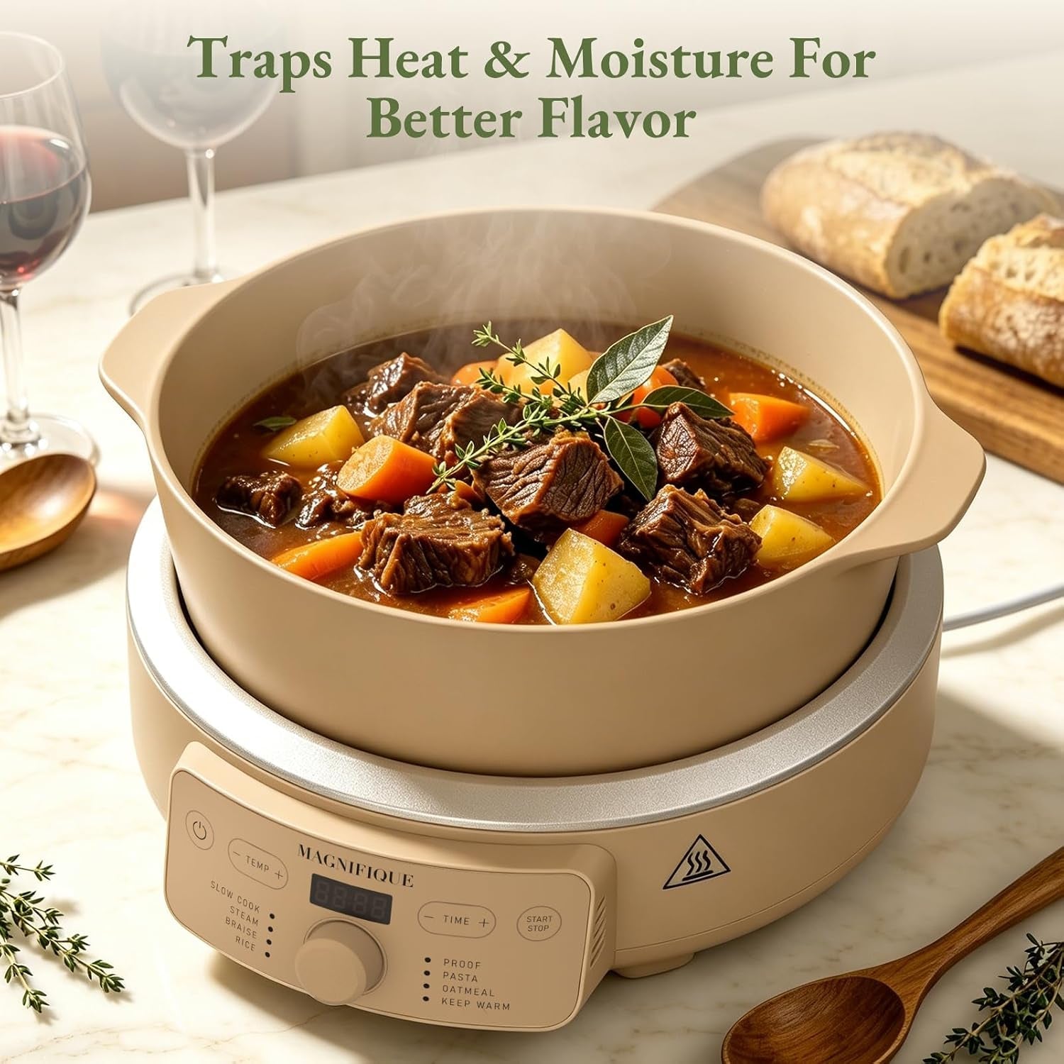 magnifique-slow-cooker-4-5-quart-8-in-1-clay-pot-multi-cooker-non-toxic-slow-cooker-with-removable-clay-pot-for-rice-pasta-steam-proof-nonstick-oven-safe-pot-to-500-f-brown