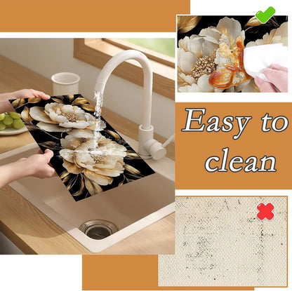 White Flowers Placemats Set of 6,Glitter Blooming Washable Dining Table Mats for Kitchen Party Decorative Linen Table Mats 12 X 18 Inches5