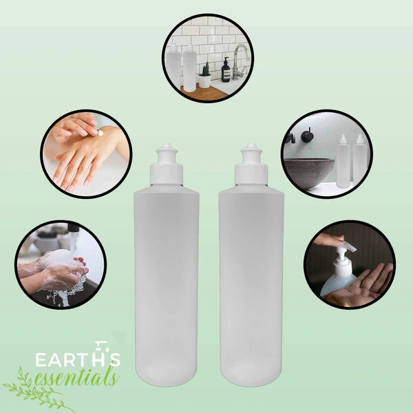 2 Pack Refillable 16 Ounce HDPE Squeeze Bottles with Push/Pull Button Top Dispenser Caps-Great for Lotions, Shampoos, Conditioners and Massage Oils-Includes Our Patented Thread-On Funnel4