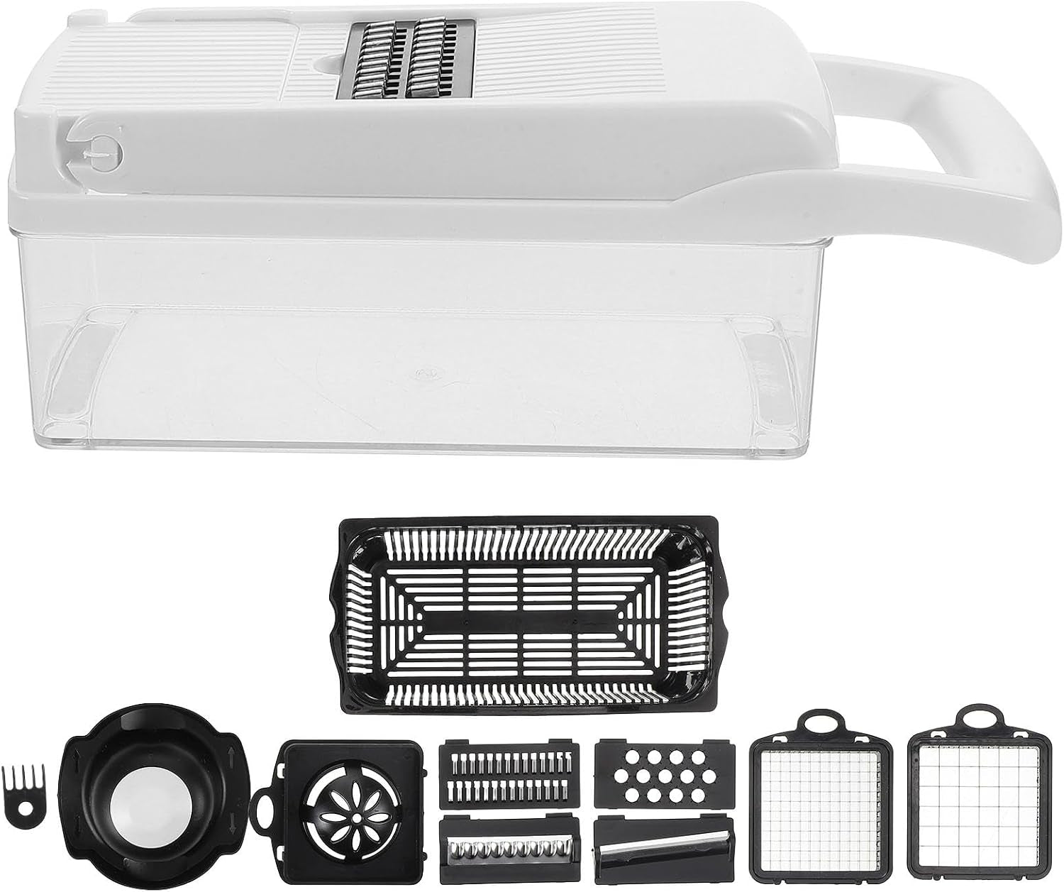 multifunctional-food-slicer-and-dicer-chopper-set-15pcs-white-kitchen-vegetable-grater-with-fine-mesh-for-onion-potato-carrot-cutting-and-shredding-reusable-ergonomic-kitchen
