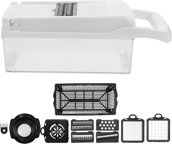 Multifunctional Food Slicer and Dicer Chopper Set, 15Pcs White Kitchen Vegetable Grater with Fine Mesh for Onion, Potato, Carrot Cutting and Shredding, Reusable Ergonomic Kitchen1