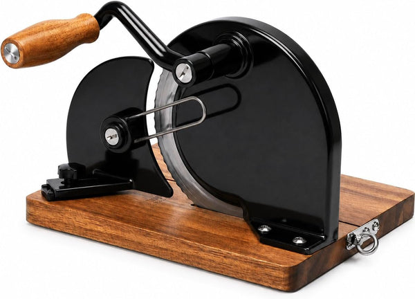 Foldable Manual Bread Slicer, Adjustable Slice, Hand-Cranked Bread Slicer with Ergonomic Handle, Hand Crank Cutter, Durable Aluminum Alloy Body and Sturdy Solid Wood Base-Black1