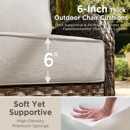 8 Pieces Luxury Outdoor Patio Furniture Set with 6-Inch Thick Cushions, Wicker Outdoor Furniture with High Back Swivel Patio Chairs Set of 4, Patio Conversation Set for Deck Garden Porch, Beige3