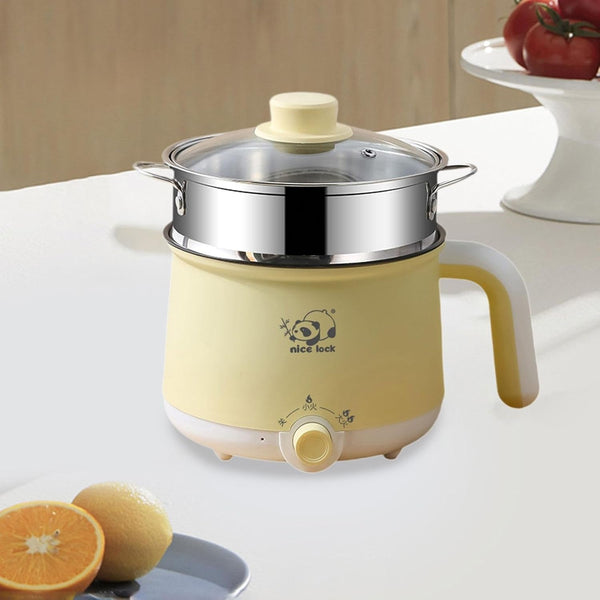Mini Electric Hot Pot with Steel Steamer, 6.89 in Nonstick Stainless Steel Travel Cooker for Dorm and Home Cooking4