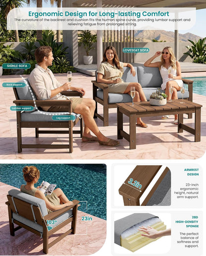 4 Pieces HDPE Outdoor Conversation Sofa Set with Cushions3