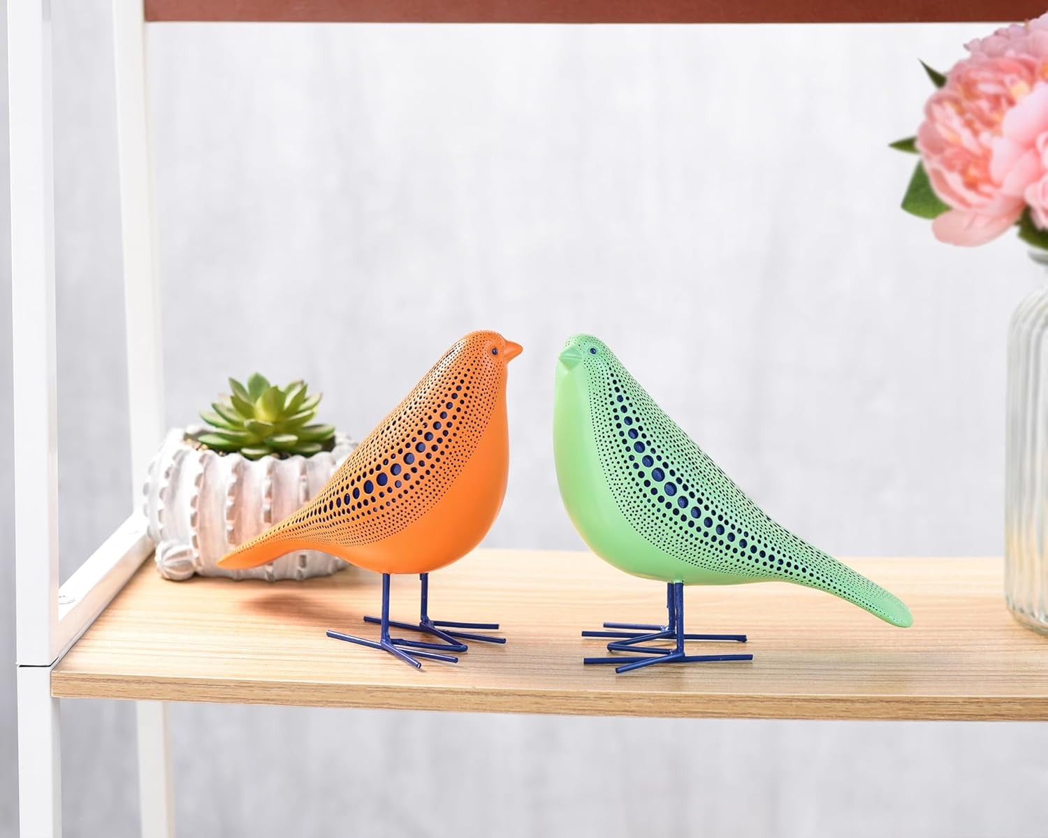 bird-figurine-modern-sculpture-and-statues-for-home-decor-animal-statues-for-bookshelf-table-entryway-fireplace-resin-decorative-sculpture-with-chic-polka-dots-art-design-orange