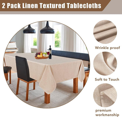 2 Pack Beige Faux Linen Tablecloths Rectangle 60X84 Inch4