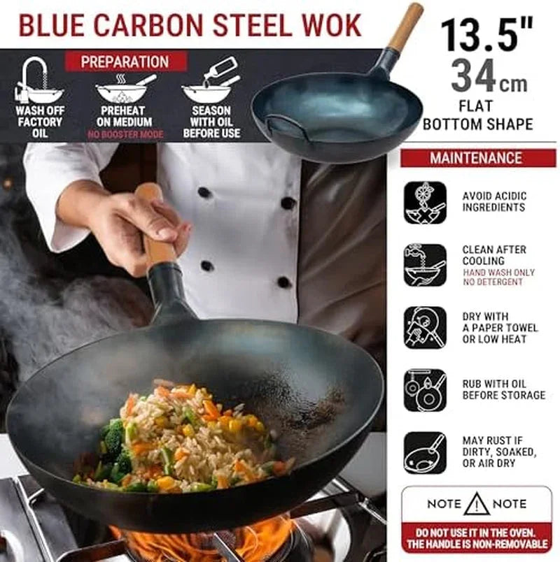 flat-bottom-wok-pan-13-5-blue-carbon-steel-wok-17-spatula-and-ladle-set-of-2-heat-resistant-tools-wok-lid-12-8-inch