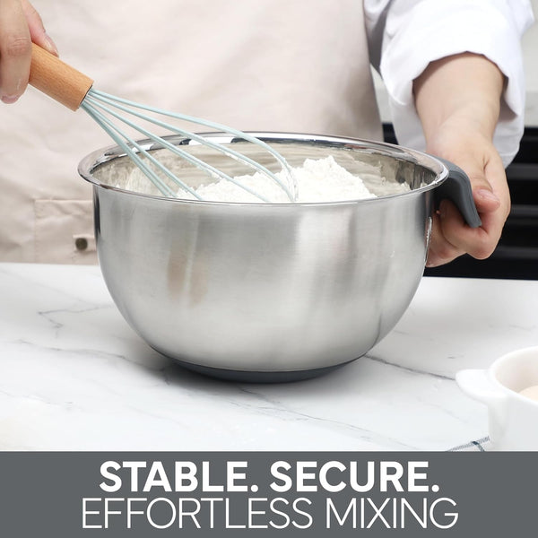 Stainless Steel Mixing Bowls Set and Measuring Cups - Nesting Bowls with Non-Slip Bottom and Easy-Grip Handles, Grey, 11 Pieces7