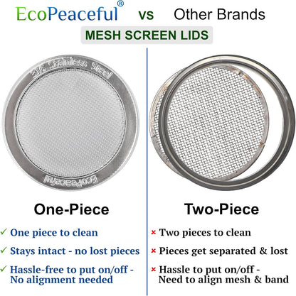 2 Pack ONE-PIECE 316 Surgical Stainless Steel Sprouting Lids for Wide Mouth Mason Jar (Ball Kerr) - One-Piece- Strainer Mesh Lids - Rust-Proof2