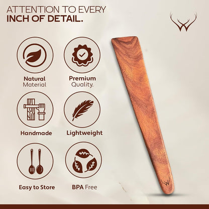2PCS Wooden Spatula for Cooking – Premium Teak Wood Turner & Scraper Set for Cast Iron & Nonstick Cookware, Flat Egg & Pancake Flipper, Durable Heat-Resistant Kitchen Utensils4
