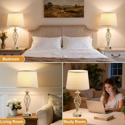 Table Lamp for Bedroom Set of 2 with USB C+A Ports,Modern Night Stand Lamps6