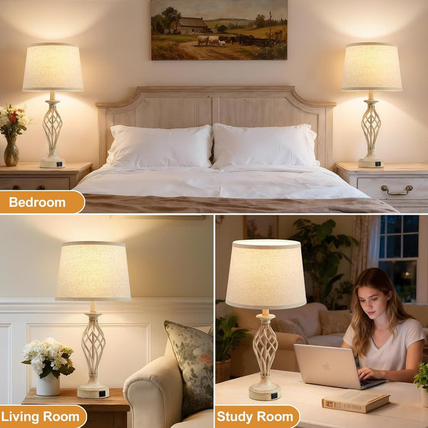 Table Lamp for Bedroom Set of 2 with USB C+A Ports,Modern Night Stand Lamps6