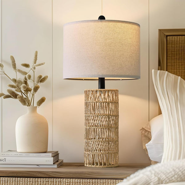 22.5" Boho Table Lamps Set of 2 for Living Room, Bedside Lamp for Nightstands, Rattan Lamp for Bedroom, Farmhouse Table Lamp for Room Decor, End Table, Retro, Brown（Not Include Bulbs）5