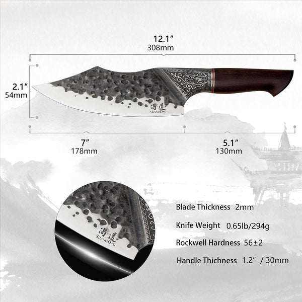 7" Chef Knife - Butcher Knife for Meat, Japanese High Carbon Meat Cleaver Knife, Hand Forged Meat Cutting Knife, Ultra Sharp Kitchen Knife for Home, Camping BBQ Cooking Knife8