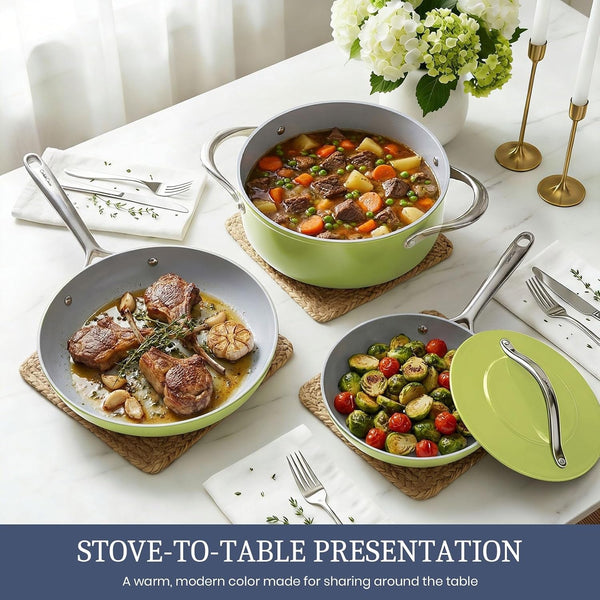 Premium G7 Ceramic Cookware Set, 8-Piece Nonstick Pots and Pans | with Lids, PFAS & PFOA Free, Induction Compatible, Oven Safe to 500°F, Fast Even Heating, Olive Green3