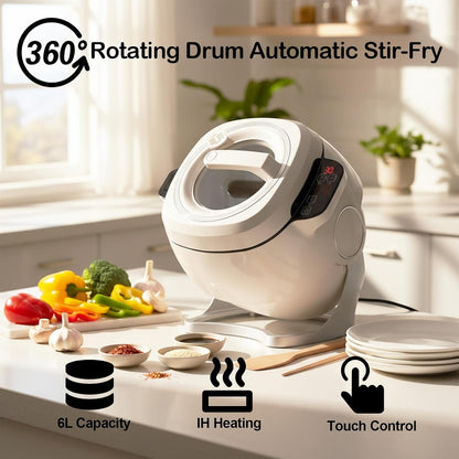 Electric Self Stirring Pot Automatic Cooking Machine, 2000W 6L Automatic Pot Stirrer for Cooking, 360° Rotating Stir Fry Machine, Multi-Function Kitchen Robot for Stewing & Frying (White)5