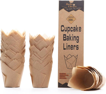 200Pcs Natural Tulip Cupcake Liners for Baking Muffin Liners | Unbleached European Parchment Paper, Heat-Resistant, Greaseproof, Cupcake Wrapper for Party, Christmas, Gift1