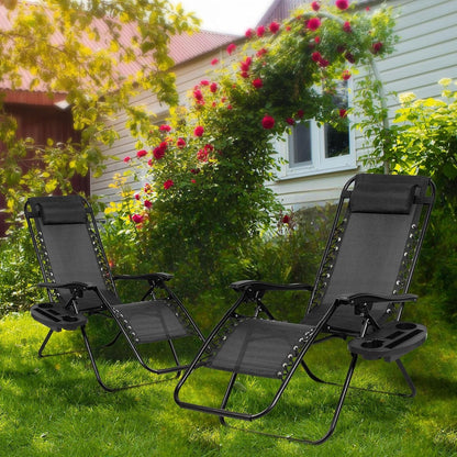Set of 2 Relaxing Recliners Patio Chairs Adjustable Steel Mesh Zero Gravity Lounge Chair Beach Chairs with Pillow and Cup Holder Black10