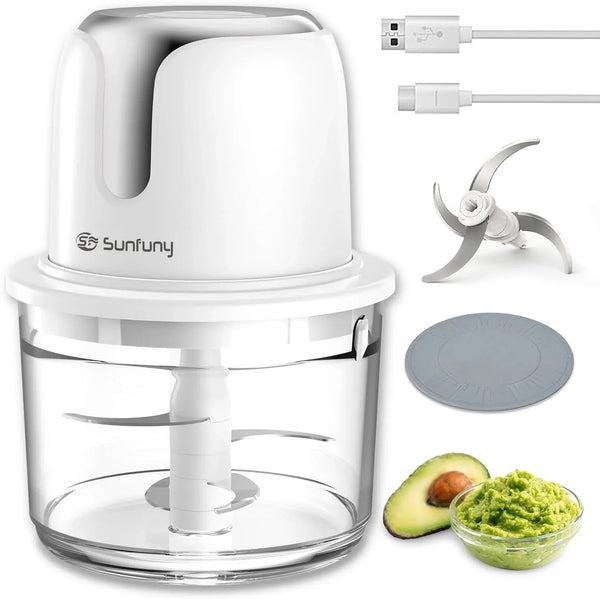 Food Processor Cordless, 6000Mah Wireless Garlic Chopper, 5-Cup Glass Bowl | USB-C Rechargeable Battery, 4 Blade, SUNFUNY Electric Vegetable Chopper, Portable Meat Blender Mixer, Small Kitchen Appliance1