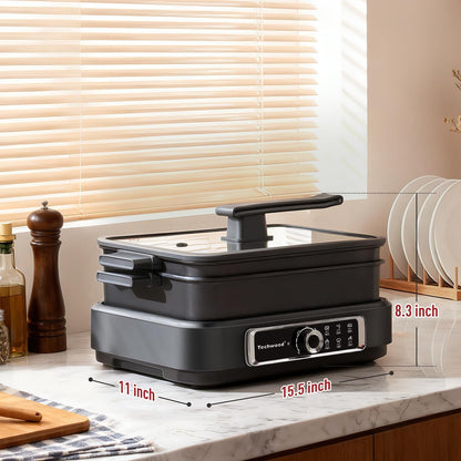 Slow Cooker,  1500W Electric Skillet 7.5-Quart Extra-Large Capacity Multi-Cooker with 5-Level Heat Settings, Come with Non-Stick Skillet Pan & Cooking Pot, Dishwasher Safe, Black7
