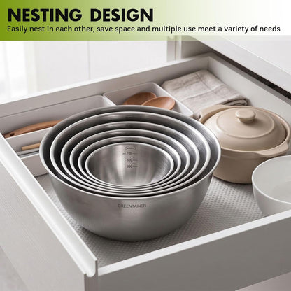 Stainless Steel Mixing Bowls Set of 6, Nesting Bowls with Measurement Markings, 7.6 to 0.8 Qt for Baking, Prepping, Cooking and Serving Food, Large Metal Kitchen Bowls Dishwasher Safe7