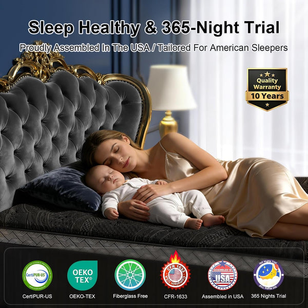 14 Inch Full XL Size Mattress, Upgraded Luxury Hybrid Full XL Mattress in a Box with 7-Zone Support for Cool Night & Pressure Relief, Fiberglass Free, 365 Nights Trial, 10 Years Warranty, Medium Firm2