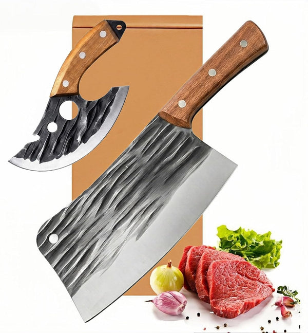 2 PCS Hand Forged Cleaver Knife Set with Heavy Duty Bone Chopper1