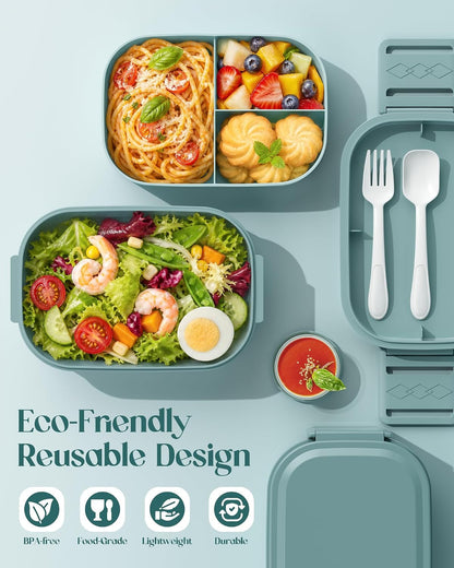 Bento Lunch Box, 65 Oz 3-Tier Stackable Lunch Container, Adjustable 2/3 Tier Design, Bpa-Free Food-Grade Plastic, Leakproof, Microwave & Dishwasher Safe, Green2
