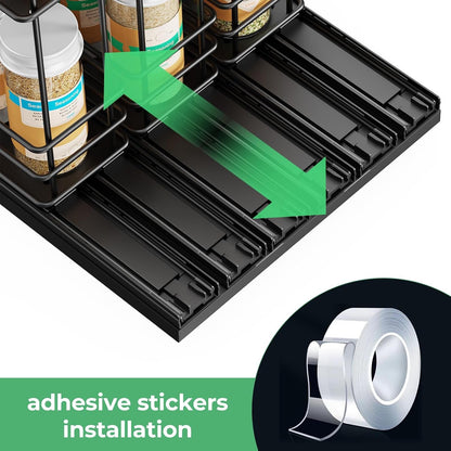 Pull Out Spice Rack Organizer for Cabinet, Slide Out Spice Racks, Easy to Install Spice Cabinet Organizers, 7.4" Wx10.43 Dx8.26 H, 3 Drawers 2 Tiers(Black)5