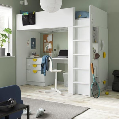 SMÅSTAD Loft Bed, White White/With Desk with 2 Shelves, 90X200 Cm2