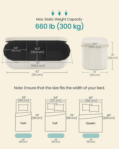 SONGMICS Folding Ottoman with Storage, Oval Bench, Velvet Fabric | for Living Room, Bedroom, 43.3 X 15 X 15 Inches, Cappuccino, MINOTA Collection ULSF297LH013