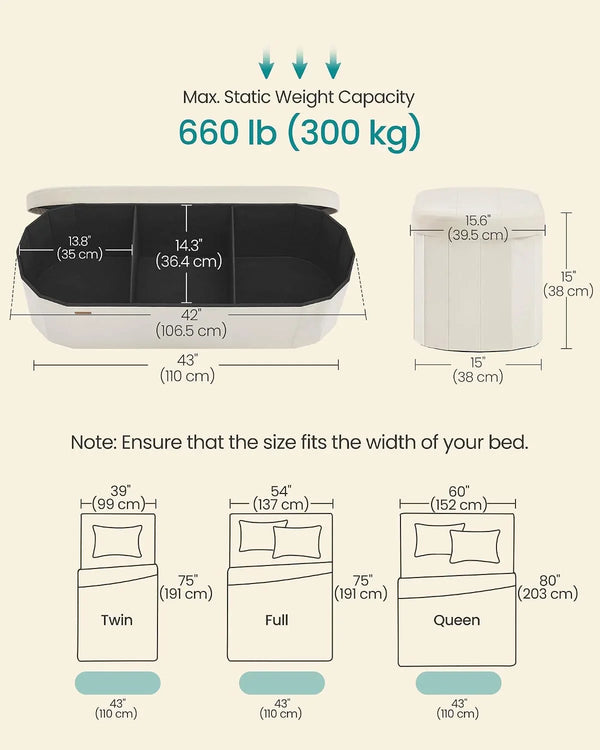SONGMICS Folding Ottoman with Storage, Oval Bench, Velvet Fabric | for Living Room, Bedroom, 43.3 X 15 X 15 Inches, Cappuccino, MINOTA Collection ULSF297LH013