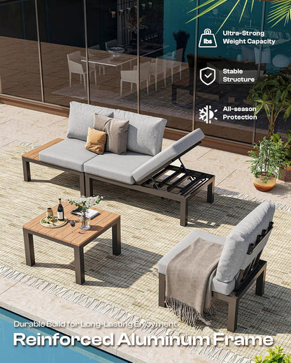 Aluminum Modular Outdoor Patio Furniture Set, Lounge Sectional with Table6