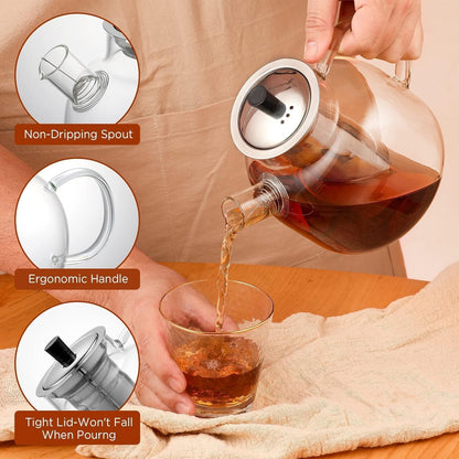 1500Ml(50Oz) Glass Teapot with Removable Infuser,  Stovetop Safe Large Tea Pot, Blooming and Loose Leaf Hand Crafted Kettle for Women and Adult with Stainless Infuser2