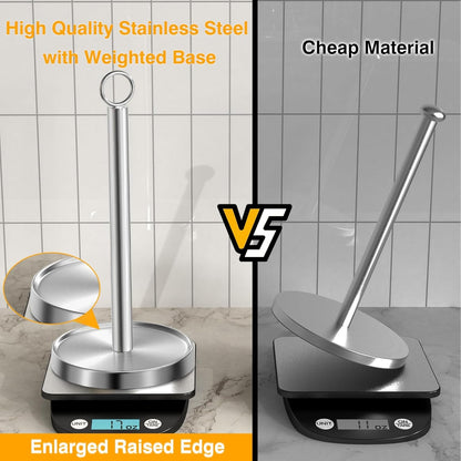 Paper Towel Holder Countertop, Stainless Steel, Weighted Non-Slip Base, Fits Standard and Jumbo Rolls, Freestanding Paper Towel Stand for Kitchen Bathroom Decor, Silver3