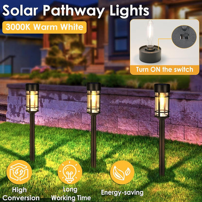 Solar Pathway Lights, 8 Pack LED Solar Lights Outdoor Waterproof, Glass Metal Garden Lighting for Yard Path Landscape Lawn Walkway Driveway, 3000K3