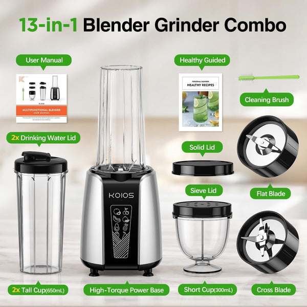 Smoothie Blender, 1000W, Blenders Smoothies and Shakes, Frozen Drinks | 13-In-1 Kitchen Smoothie Maker and Grinder Combo, 10 Oz & 2X22 Oz To-Go Cups, Push Start, Dishwasher Safe, Recipe, Black7