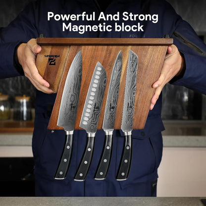 Knife Sets for Kitchen with Block, 17 Pieces with Magnetic Knife Holder, German High Carbon Stainless Steel Damascus Pattern Chef Knife Set, Ideal for Gift4