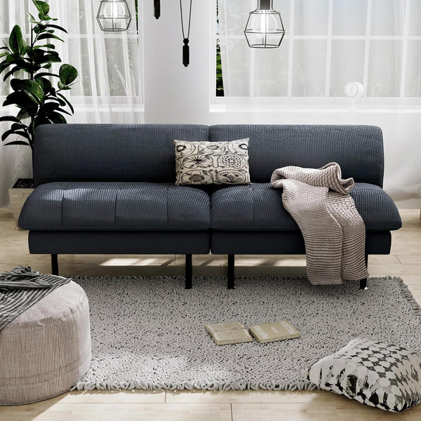 70" Futon Sofa Bed, 4 in 1 Multi-Function Couch Sleeper with Adjustable Backrest, Modern Convertible Futon, Recliner Small Loveseat for Living Room, Office, Grey2