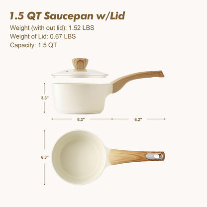 Ceramic Nonstick Sauce Pan with Lid, 1.5 Quart Small Saucepan, White Cooking Pot with Stay Cool Handle, Non Toxic Kitchen Sauce Pot, Non Stick Saucier Pan, Induction Pot, PFOA PTFE PFAS Free7