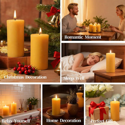 2 Pack Beeswax Pillar Candles,Non-Toxic 2X4 Inch Candle,35 Hour,Yellow8