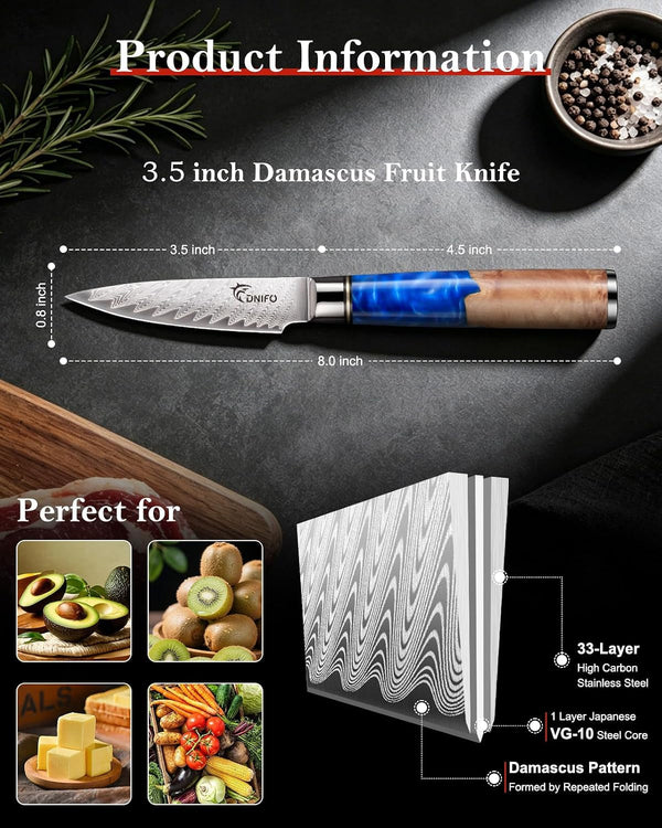 Paring Knife 3.5 Inch, Japanese VG-10 Steel Damascus Knife2