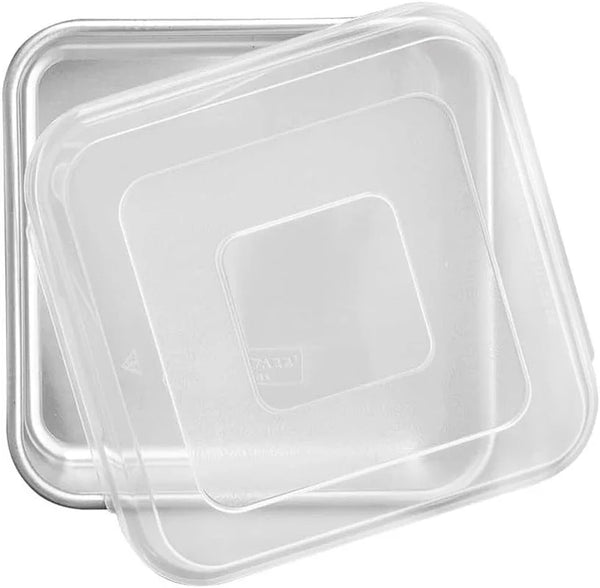 Natural Aluminum Commercial Square Cake Pan with Lid, Exterior 9.88 X 9.88 Inches1