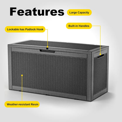 150 Gallon Resin Deck Box, Lockable Patio Outdoor Storage Box for Furniture, Garden Tools and Tools Storage, Waterproof outside Storage Boxes - Black3