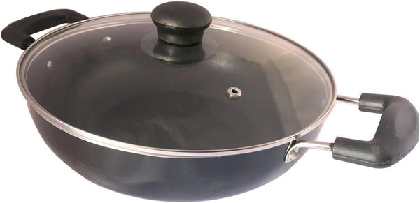 Kadai with Glass Lid All Purpose Pan Nonstick Coating Kadhai Deep Stir Fry for Gas and Induction Cooktop Aluminium Skillet Wok (3Mm) 2.2 Ltr Diameter 9.5 Inch1