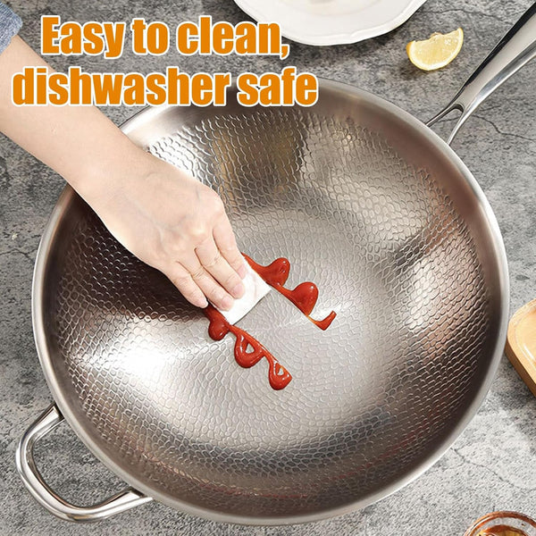 Titanium Hammered Wok with Double Handles, Frying Pans Nonstick, Non-Stick Wok, Scratch-Resistant Non Stick Titanium Pans for Cooking,14.17In7