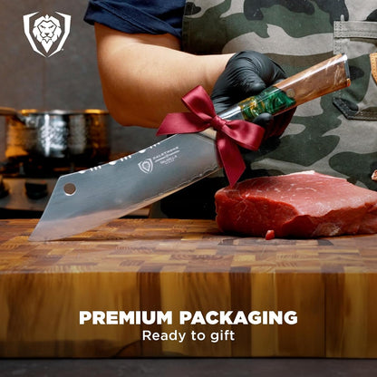 Chef & Cleaver Hybrid Knife - the 'Crixus' - 8 Inch - Valhalla Series - 9CR18MOV HC Steel - Celestial Resin & Wood Handle - Razor Sharp Chef'S Knife - W/Leather Sheath7