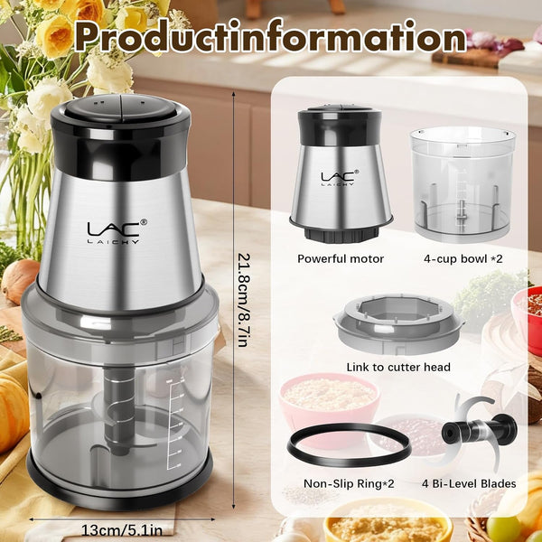 Mini Small Food Processor 4 Cup,Meat Grinder with 2 Bowls,Electric Food Chopper,Powerful Motor 2 Speed & 4 Blades for Baby Food,Meat,Onion,Vegetables7