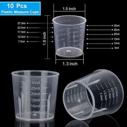 30Ml Plastic Liquid Measuring Cups - Mini Clear Kitchen Medicine Cups Transparent Labs Graduated Beakers Baking Cooking Home Lab Measure Tool (10 Packs,1Oz,Transparent)4